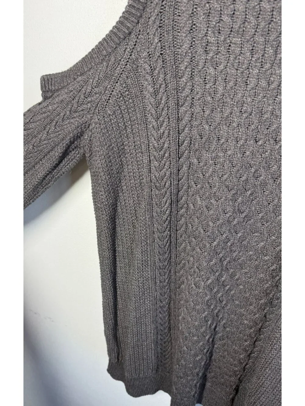 Michael Kors Womens Large Cable Knit‎ Sweater Open Shoulder Gray Cozy Cabincore
